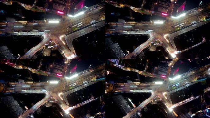 香港夜景俯拍航拍公路交叉口路灯街景