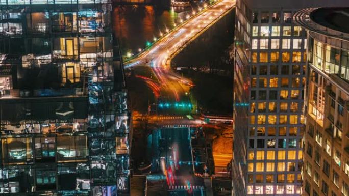 夜间鸟瞰图城市景观的时间流逝