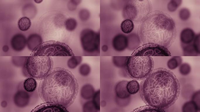新冠病毒、病毒和生物学，在显微镜下放大细胞，用于科学、研究和创新。在医学发展和科学产业中用于医学分析