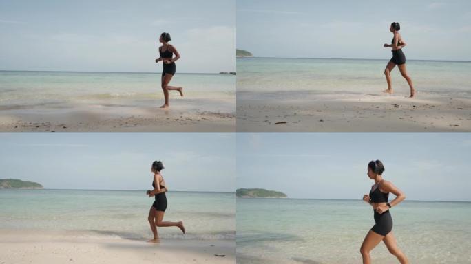 女人在沙滩上慢跑雕章镂句刚劲有力登峰造极