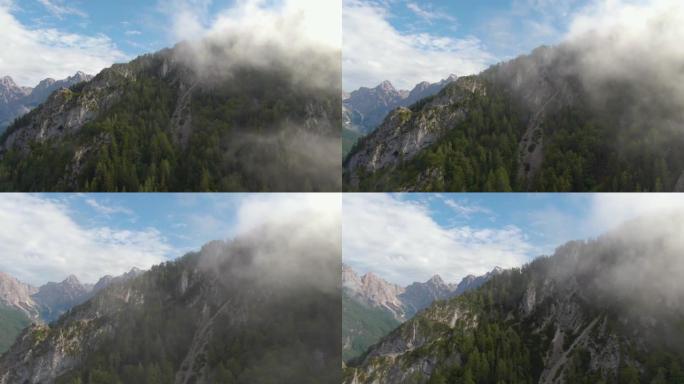 空中: 在阳光明媚的夏日，美丽的朱利安阿尔卑斯山的壮丽景色。