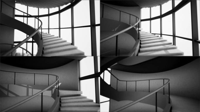 抽象现代建筑与建筑中的蜿蜒楼梯