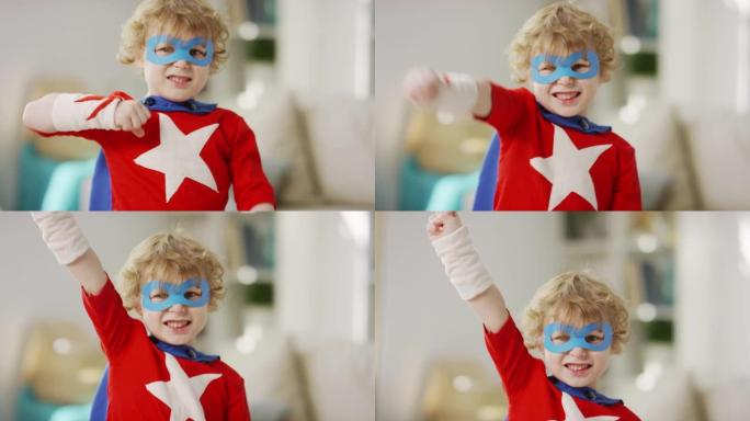 戴着超级英雄眼罩的小男孩