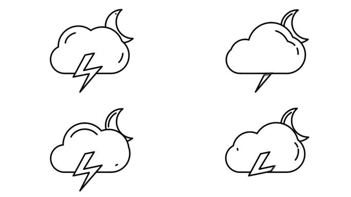 阿尔法通道上的新月、云和闪电线图标