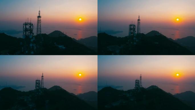 日落时分，香港太平山的广播电台