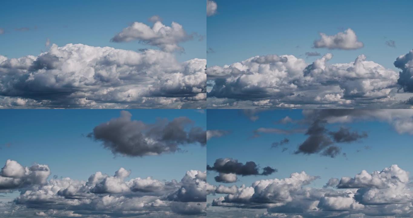4k分辨率，蓝天上的延时移动云景。天空和云。