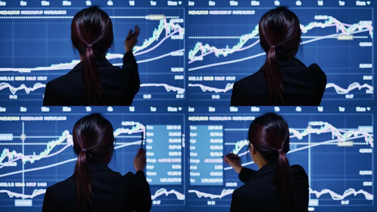 股票市场的财务顾问分析屏幕上的数字