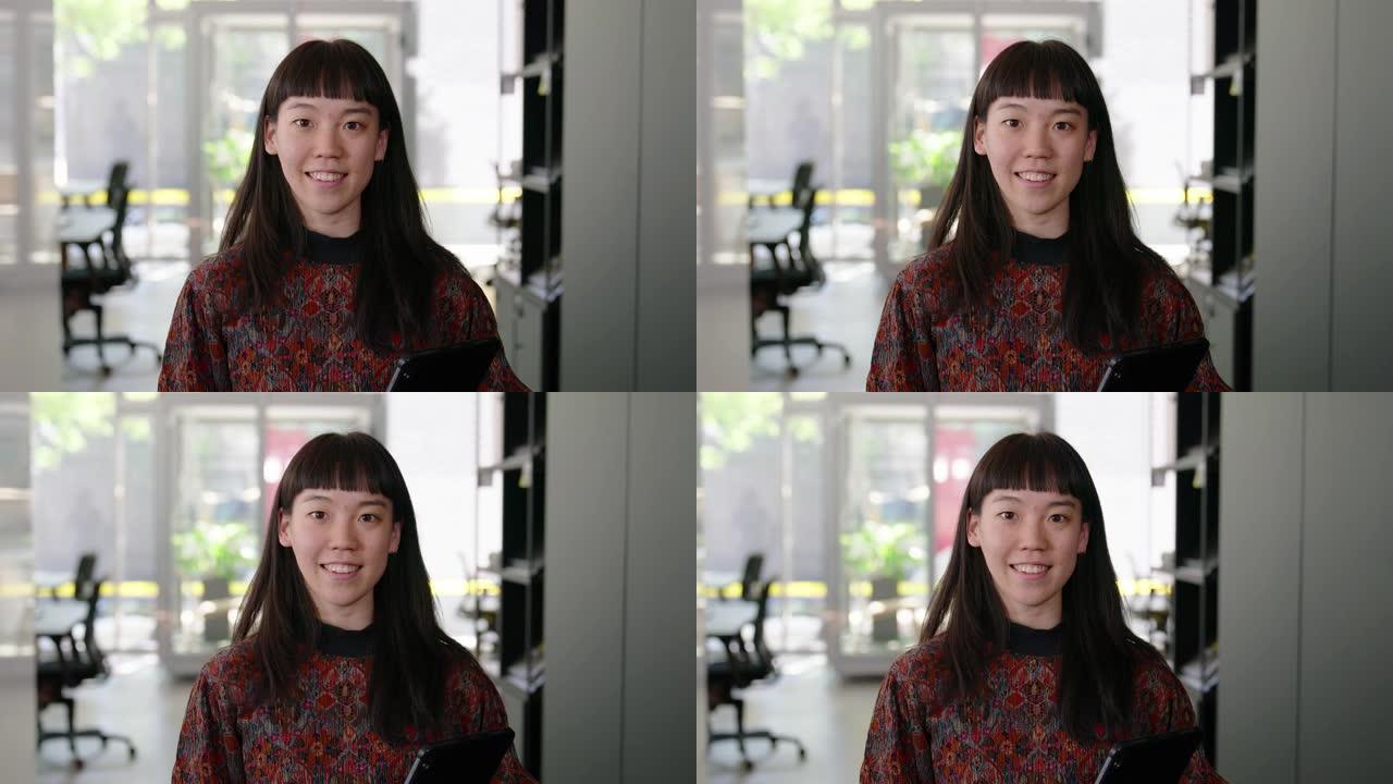 一名日本女性在办公室工作的特写镜头