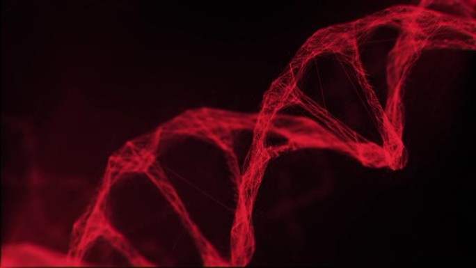 特写红色分子结构DNA在发光的背景上旋转。生物科技DNA模型旋转的明亮3D动画。基因组信息脱氧核糖核