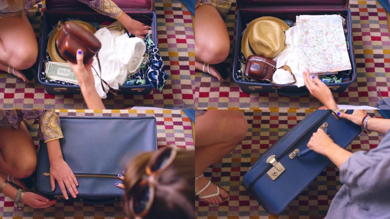 4k视频片段，一个无法识别的女人收拾行李