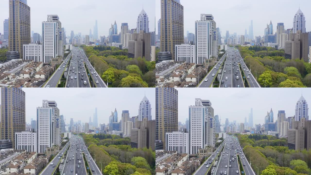 上海的空中飞行金融区、4k分辨率、城市
