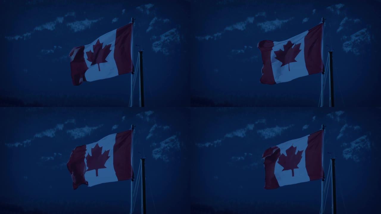 加拿大国旗傍晚飘扬
