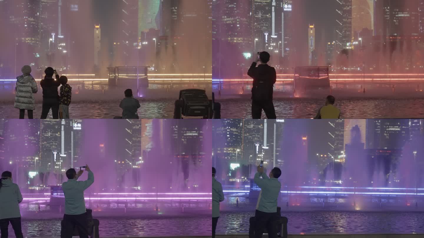 广州夜景海心沙公园喷泉灯光秀