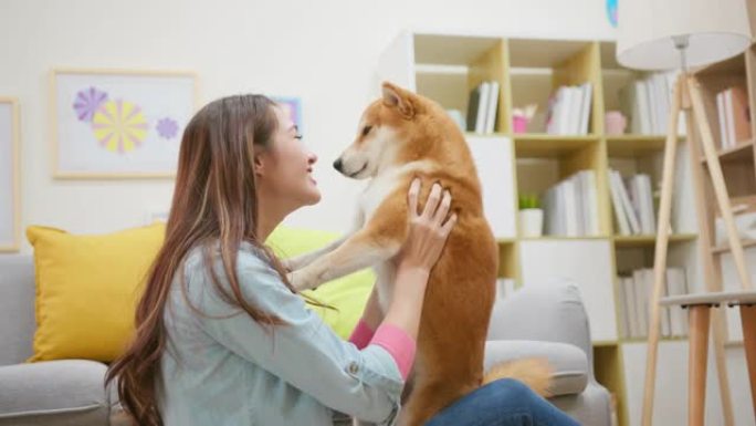 亚洲女人拥抱狗