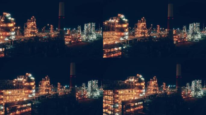 用夜灯照明的炼油厂