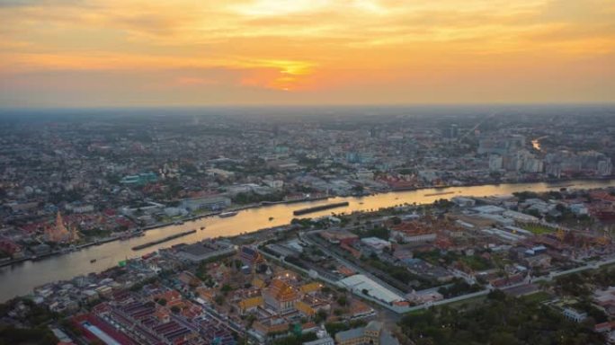 泰国曼谷市的鸟瞰图日夜时间流逝地标。
