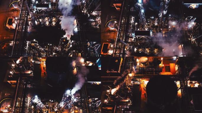 夜间现代制造工厂航拍俯拍石化油气