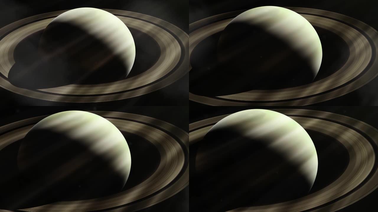 土星和阳光。NASA提供的这段视频的元素。4k分辨率。
