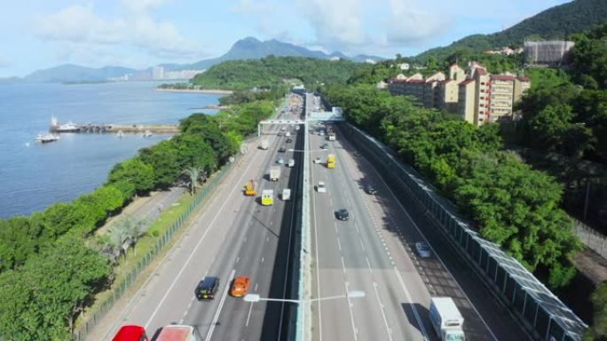 香港大埔区吐露港公路早上的城市高架桥交通