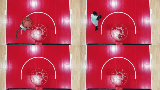 非裔美国人运动员在篮球比赛中得分的俯视图