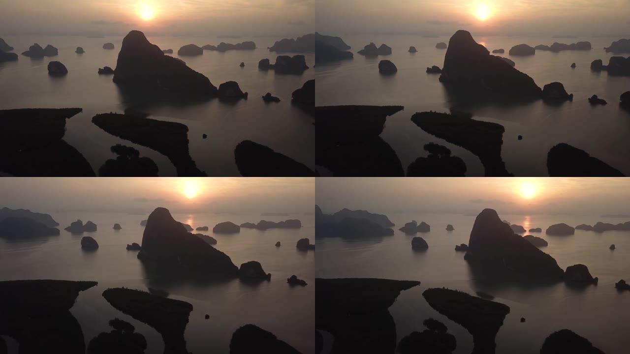 泰国攀牙省红树林的鸟瞰图与日出