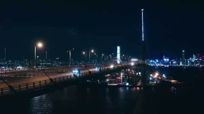 香港夜间的石匠桥夜景航拍车来车往