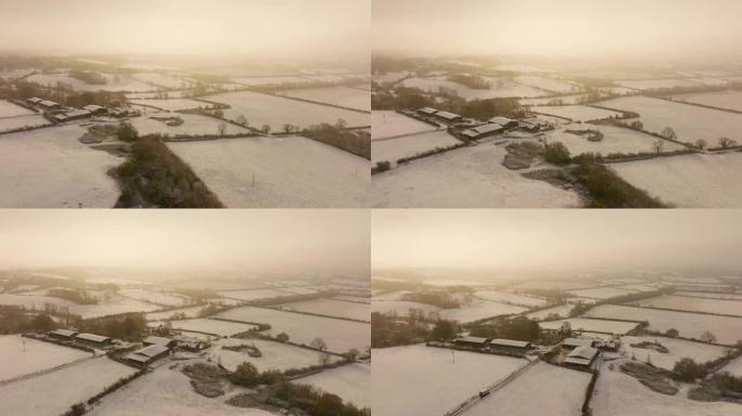 英格兰的空中雪景雪林雪景英格兰