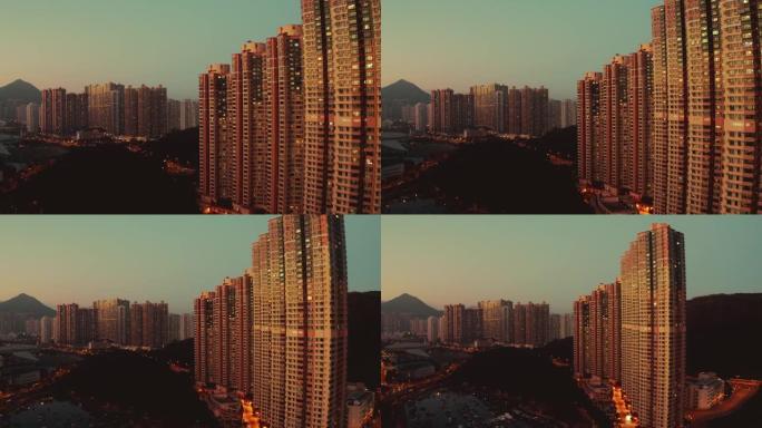 香港城市景观的黄昏到夜晚