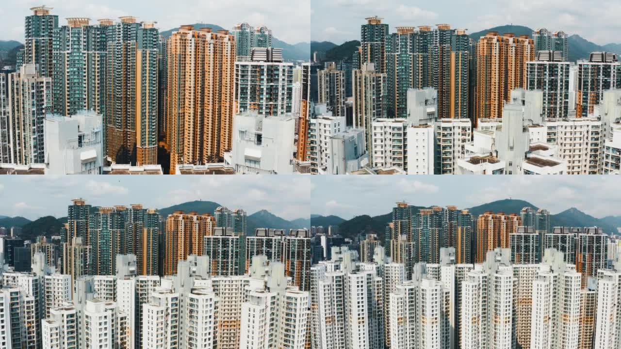 香港高密度生活高层高楼航拍穿梭