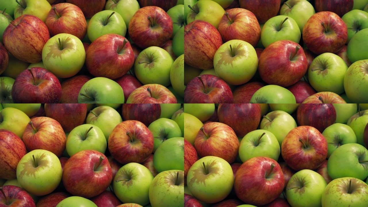 红色和绿色的苹果堆移动镜头