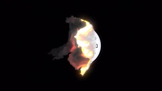 燃烧时钟动画，苹果ProRes 4444，透明，阿尔法通道，最后期限，时间，火，危机，火焰的概念
