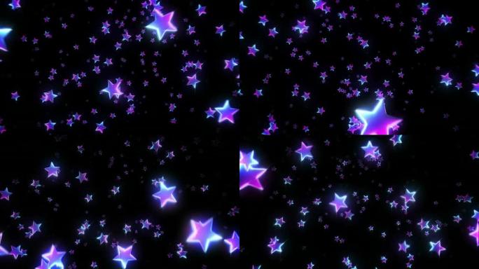五颜六色的星星经过。紫色。可循环。3D动画。