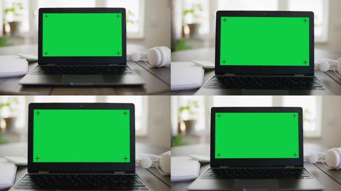 带色度键绿色屏幕的厨房笔记本电脑