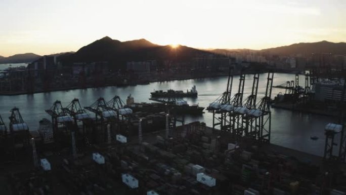 香港货柜货轮码头航拍码头集装箱