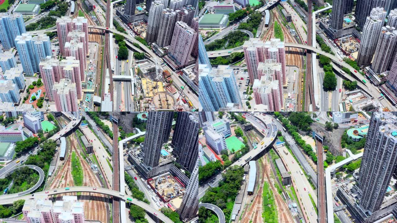 香港九龙湾区俯拍俯视公路道路车流