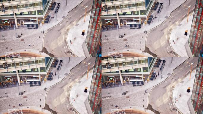 伦敦街很少有人步行去上班。空中大角度创意视图。