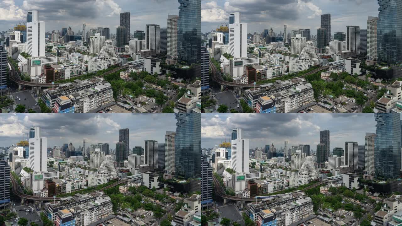 BTS skytrain的曼谷摩天大楼的时间流逝