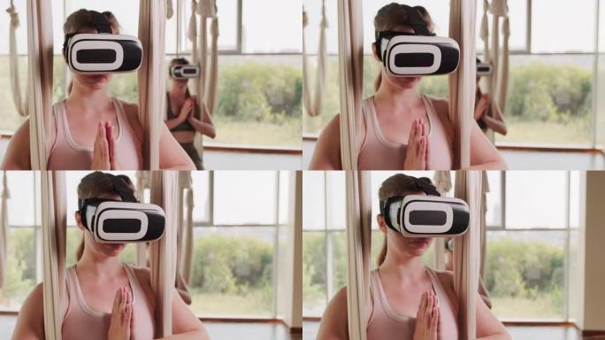 女孩在VR眼镜中冥想
