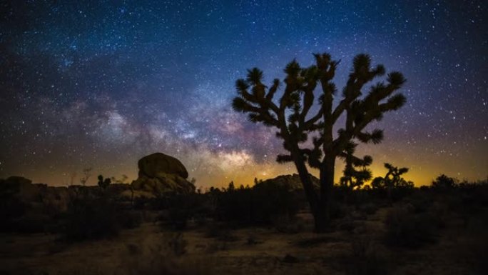 约书亚树国家公园沙漠上空的银河