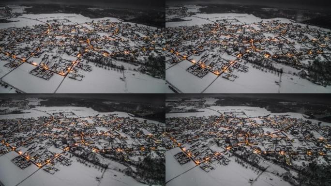 德国白雪皑皑的村庄的空中拍摄