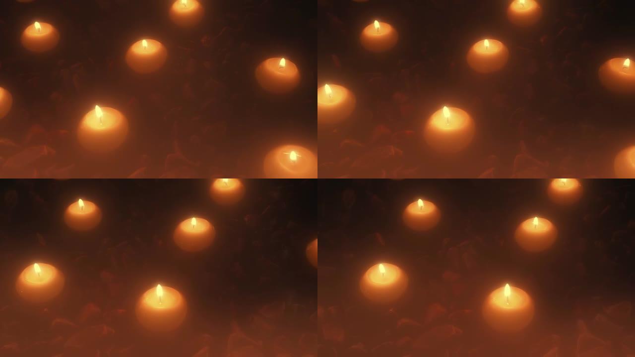 蜡烛在岩石上发光移动镜头