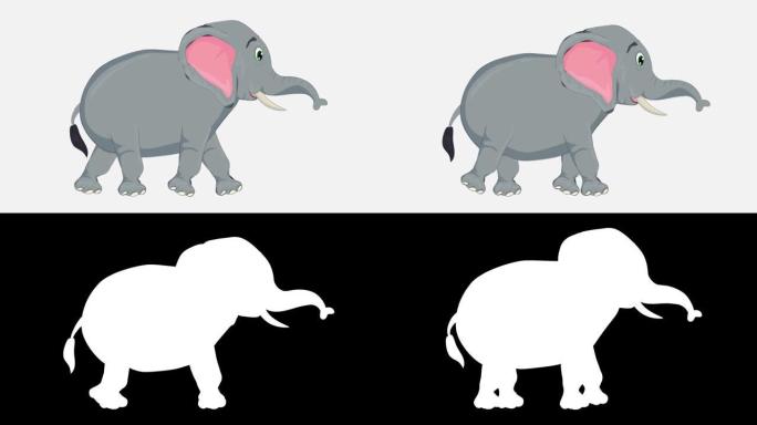 行走大象卡通动画。动物，野生动物，游戏，返校的概念，3d动画，电影，有机，色键，角色动画，设计元素，
