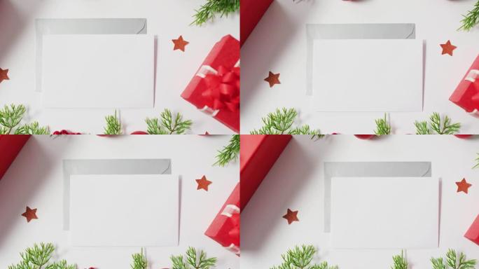 圣诞节装饰的视频，白色背景上带有信封的红星