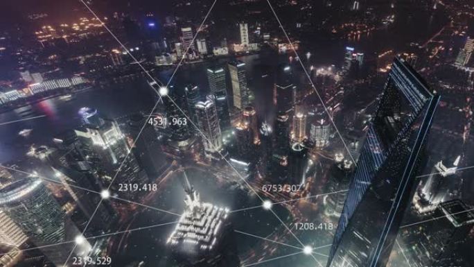 上海夜间城市网络的T/L子鸟瞰图/中国上海