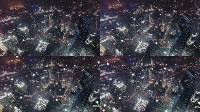 上海夜间城市网络的T/L子鸟瞰图/中国上海