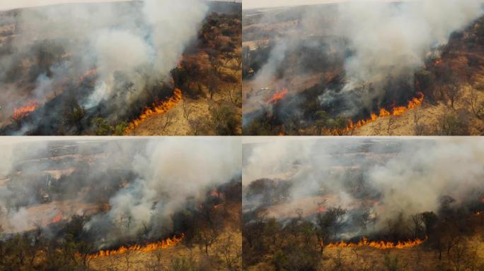 气候紧急情况。干旱和气候变化导致的南部非洲草地大火的鸟瞰图