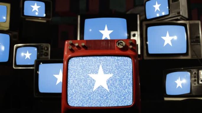索马里国旗和复古电视。