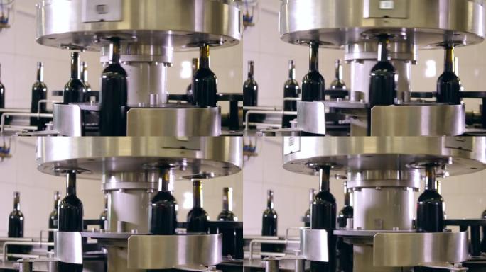 现代酿酒厂的葡萄酒装瓶生产线