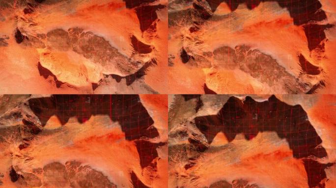 带有橙色火星陨石坑的3D渲染火星景观