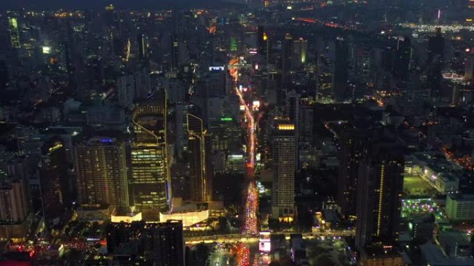曼谷金融商务区城市夜间鸟瞰图